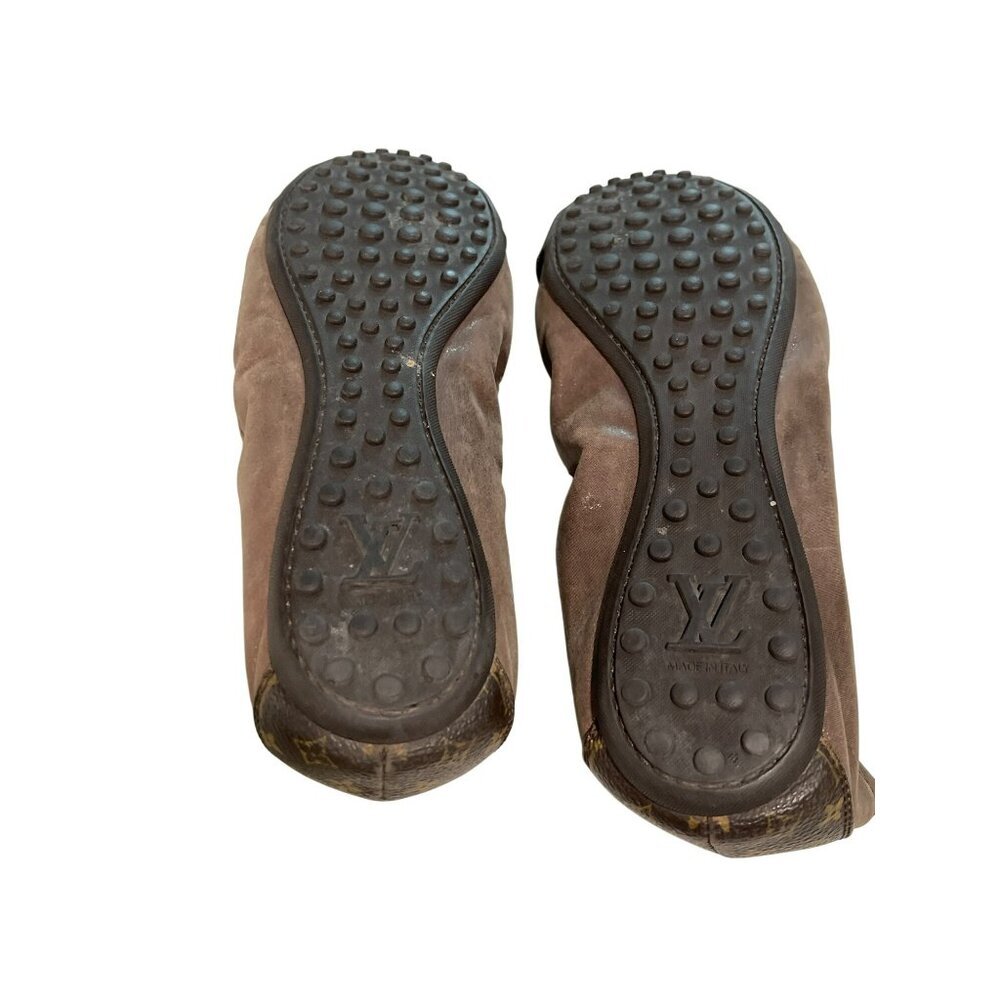 Louis Vuitton Brown Leather & Monogram Canvas Lock Flats Size 8 - Picture 6 of 6